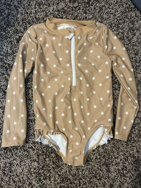 Carter's Tan Long-Sleeve Girls Rashguard with White Daisy Print
